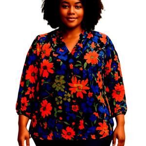 Centro 2X Black Women's Long Sleeves Top Shirt Blouse Plus Size 18W 20W XXL 2XL